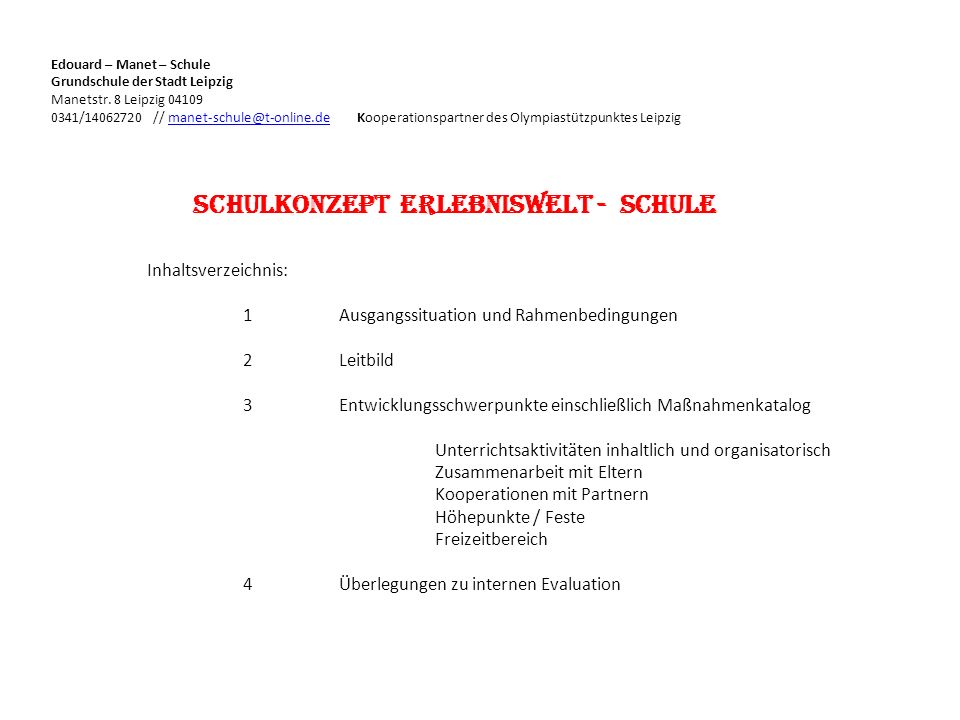 Schulkonzept Erlebniswelt - Schule
