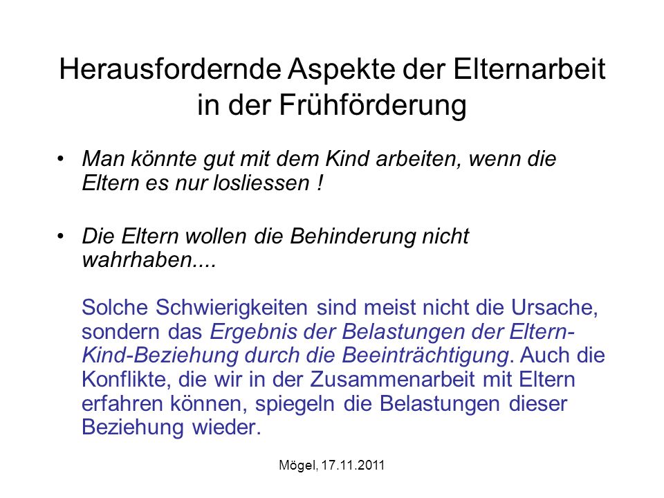 Herausfordernde Aspekte der Elternarbeit in der Frühförderung