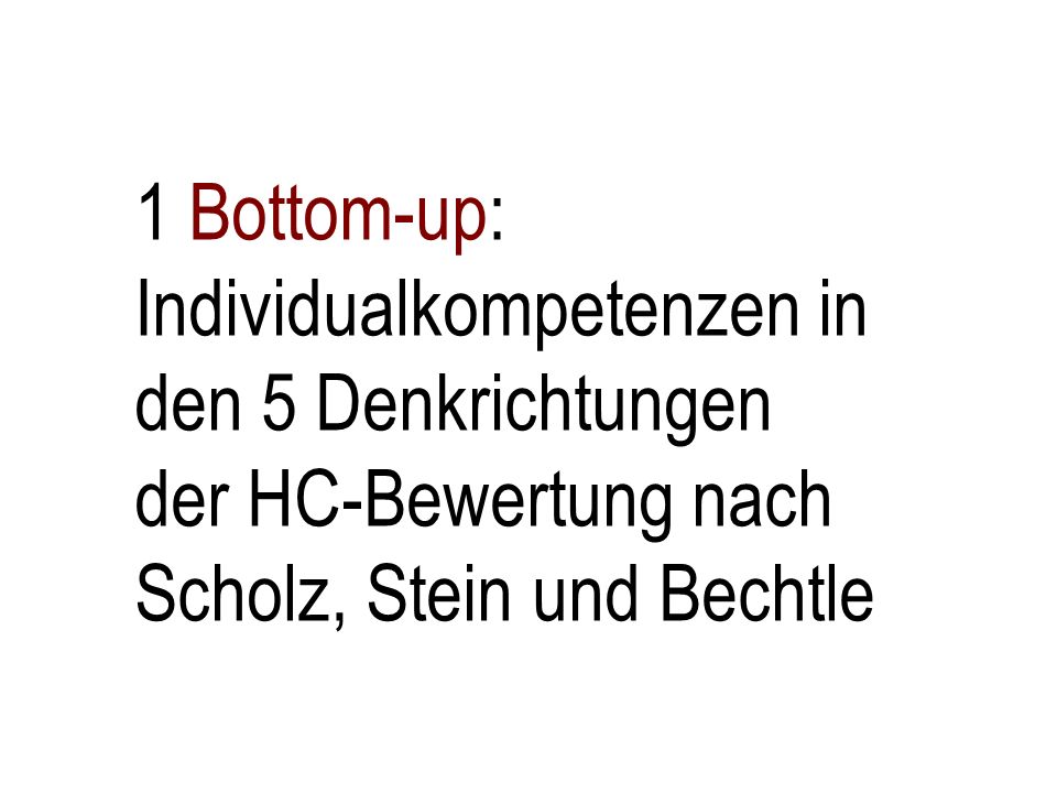 1 Bottom-up: Individualkompetenzen in den 5 Denkrichtungen der HC-Bewertung nach Scholz, Stein und Bechtle