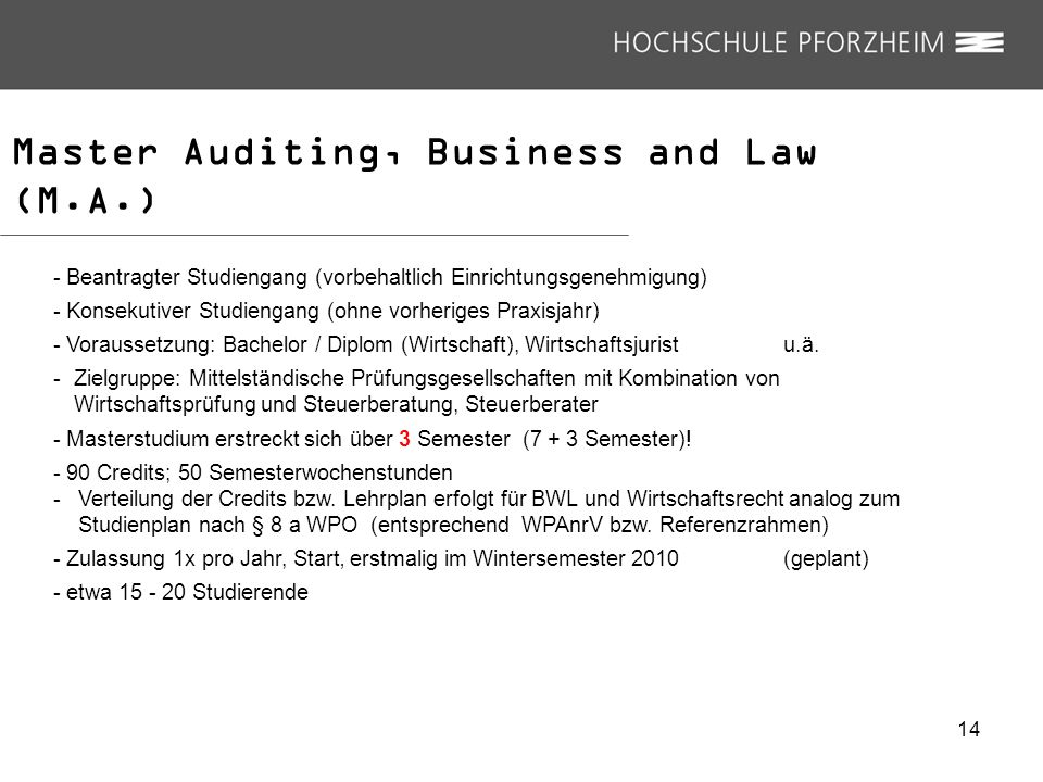 Master Auditing, Business and Law (M.A.)