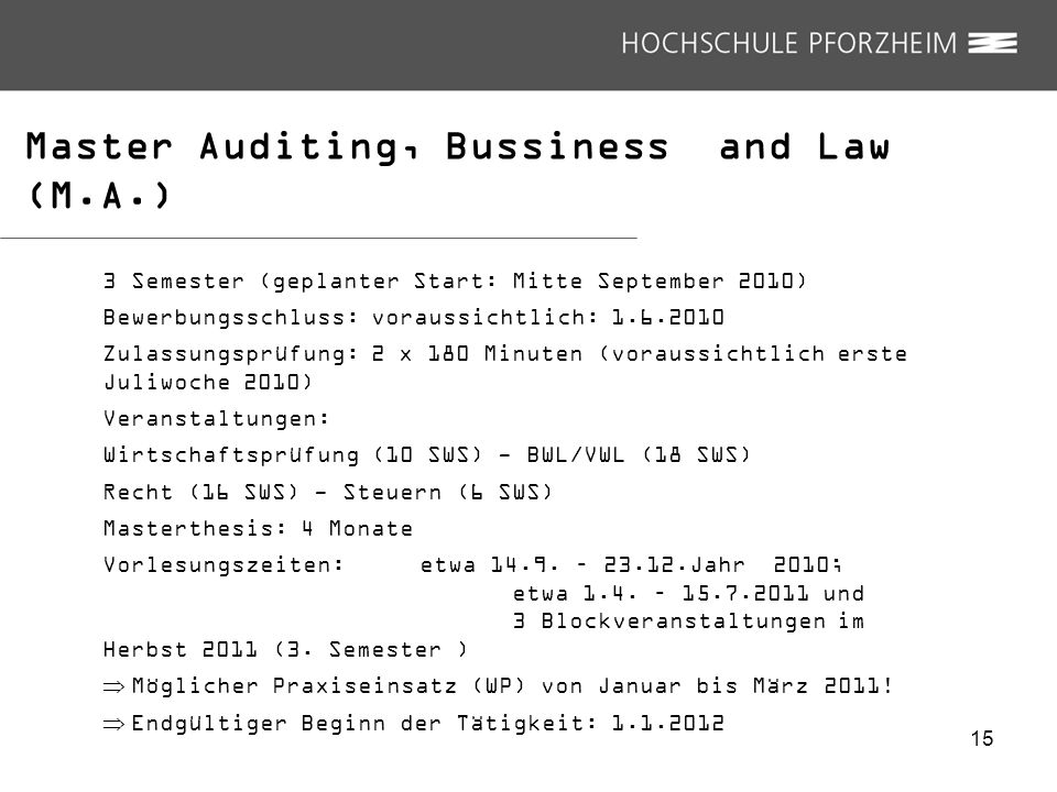 Master Auditing, Bussiness and Law (M.A.)