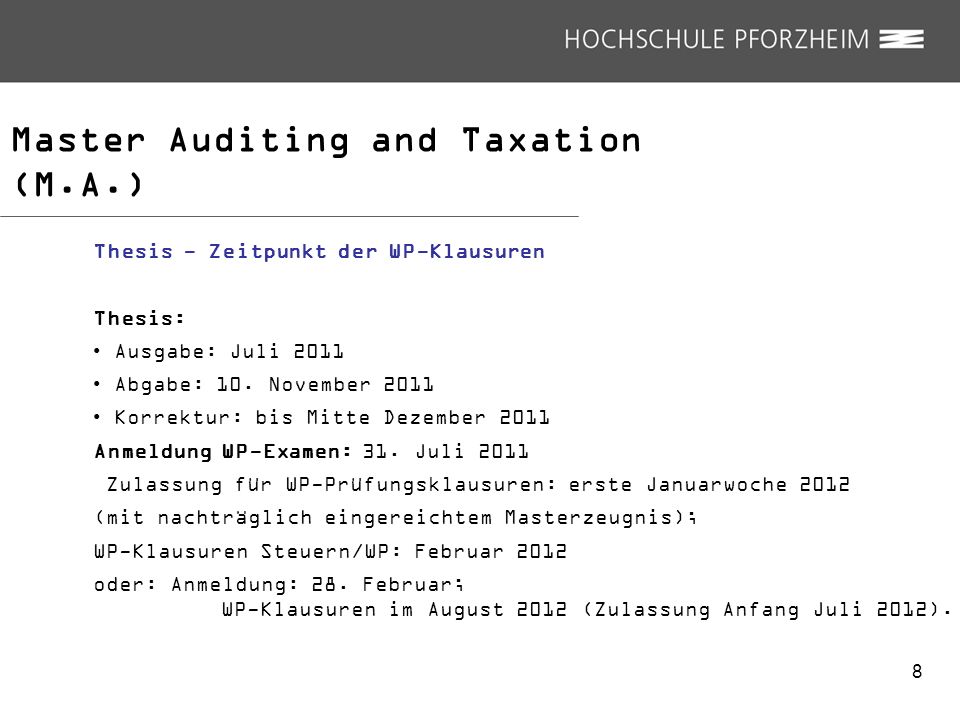 Master Auditing and Taxation (M.A.)