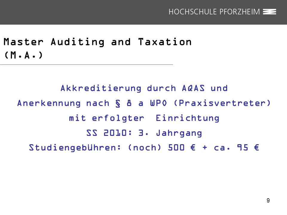Master Auditing and Taxation (M.A.)