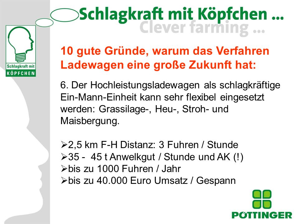 10 gute Gründe, warum das Verfahren Ladewagen eine große Zukunft hat: