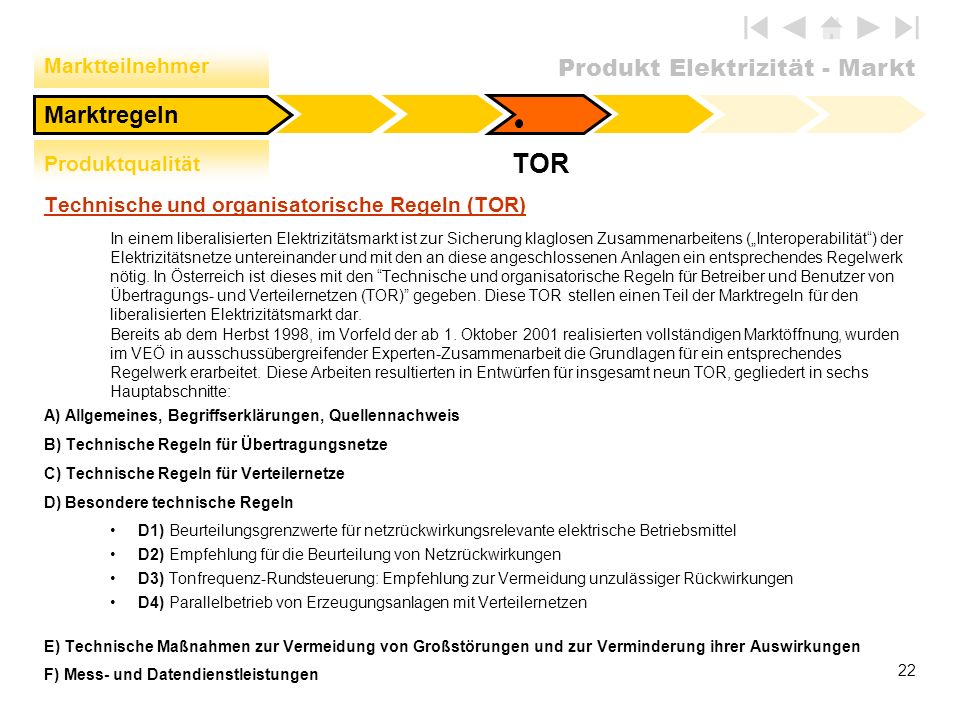 TOR Marktregeln Marktteilnehmer Produktqualität