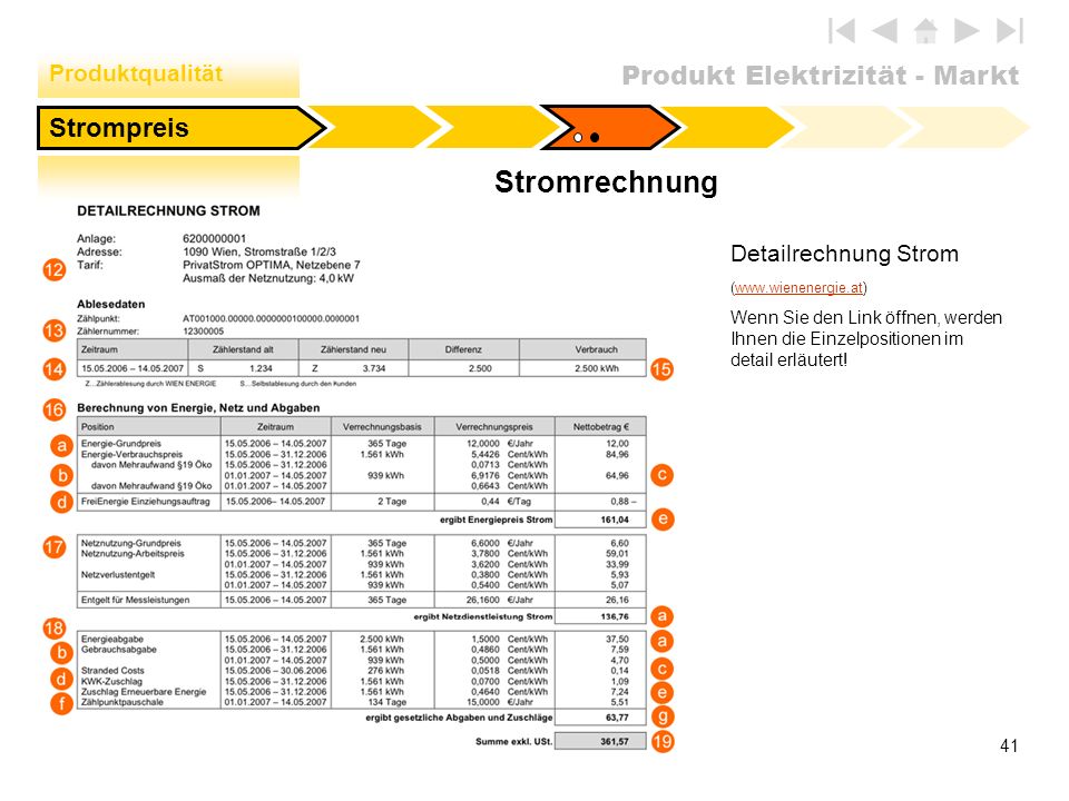 Stromrechnung Strompreis Produktqualität Detailrechnung Strom