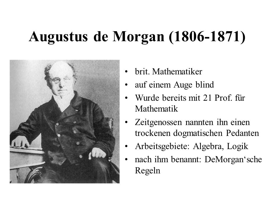 Augustus de Morgan ( ) brit. Mathematiker auf einem Auge blind