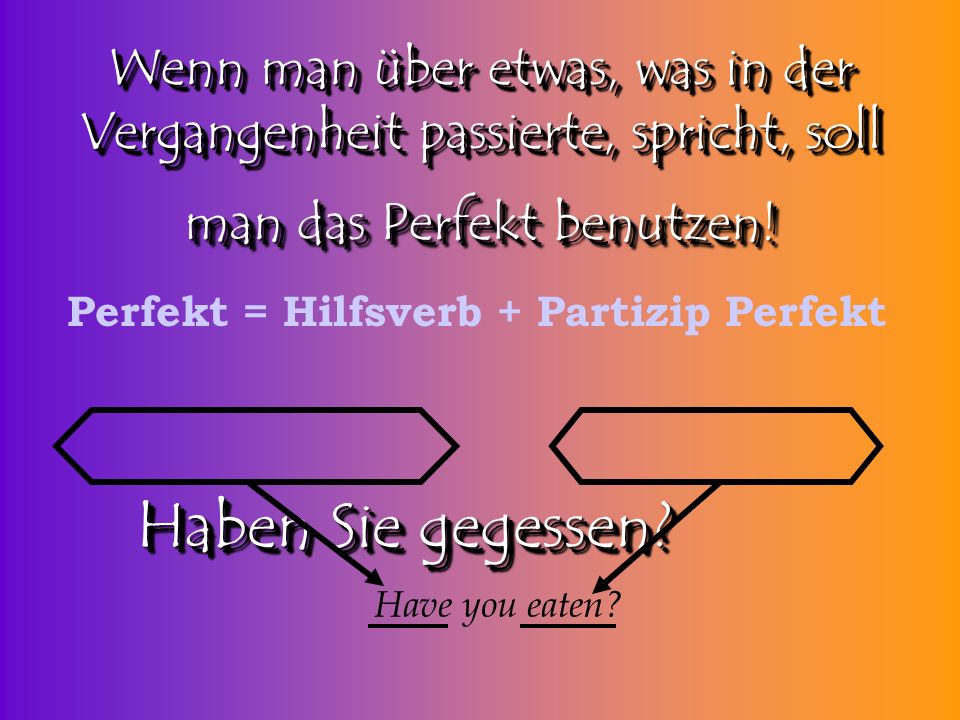 Perfekt = Hilfsverb + Partizip Perfekt
