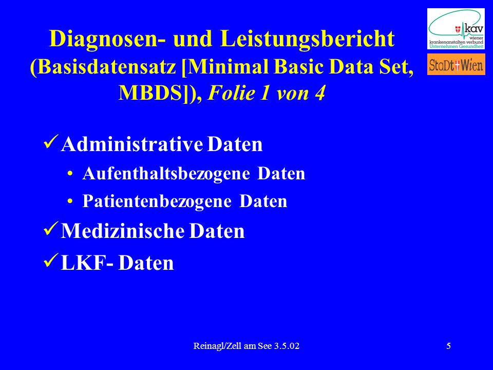 Diagnosen- und Leistungsbericht (Basisdatensatz [Minimal Basic Data Set, MBDS]), Folie 1 von 4