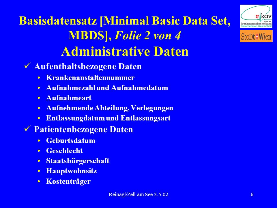 Basisdatensatz [Minimal Basic Data Set, MBDS], Folie 2 von 4 Administrative Daten