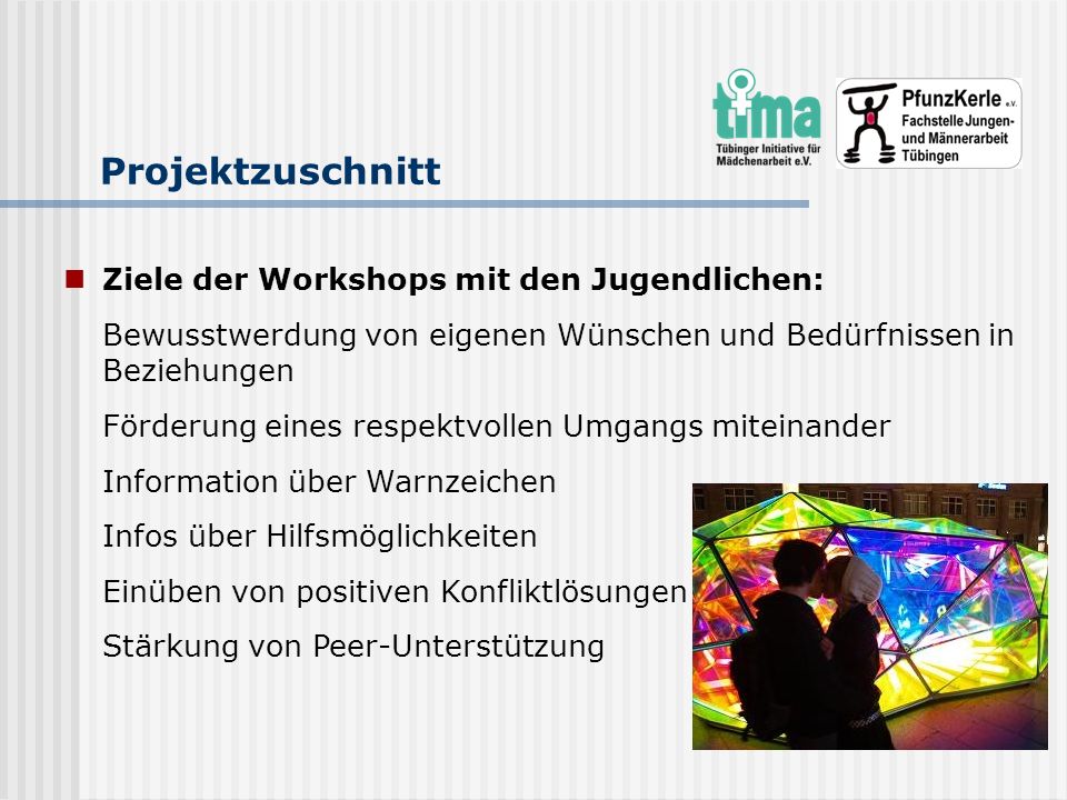 Projektzuschnitt Ziele der Workshops mit den Jugendlichen: