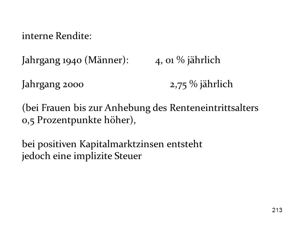 interne Rendite: Jahrgang 1940 (Männer): 4, 01 % jährlich. Jahrgang ,75 % jährlich.