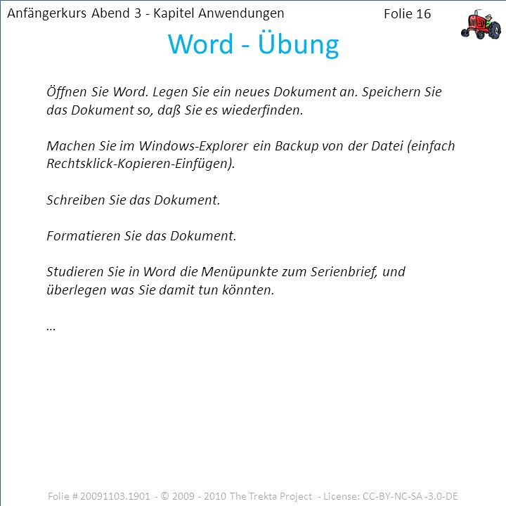 Word - Übung Anfängerkurs Abend 3 - Kapitel Anwendungen