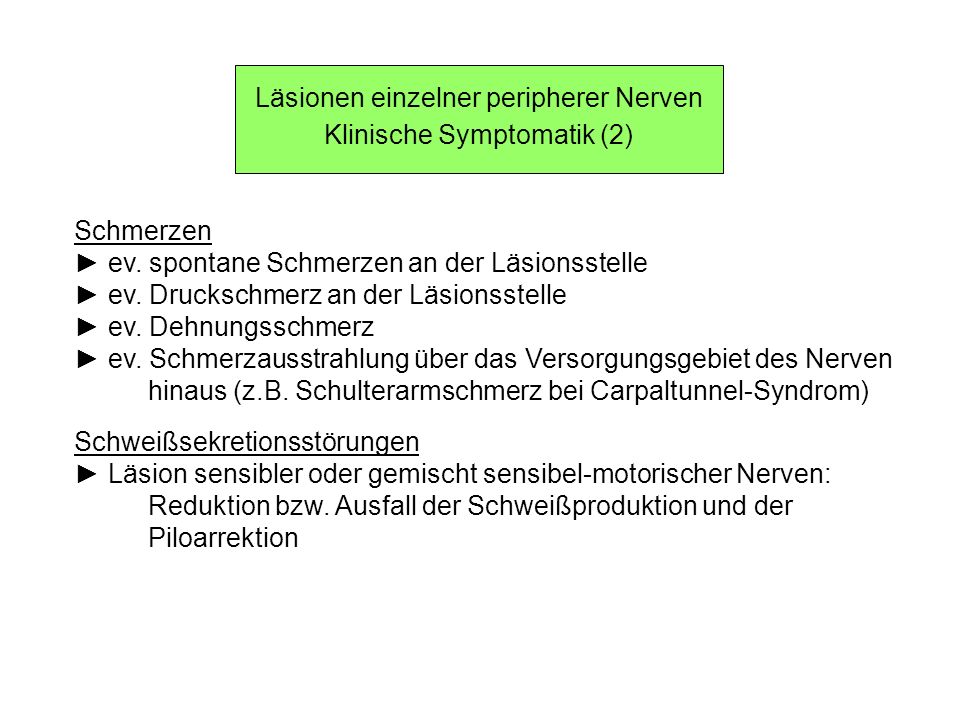 Läsionen einzelner peripherer Nerven Klinische Symptomatik (2)