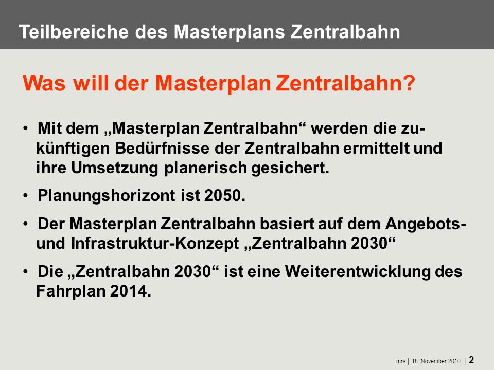 Was will der Masterplan Zentralbahn