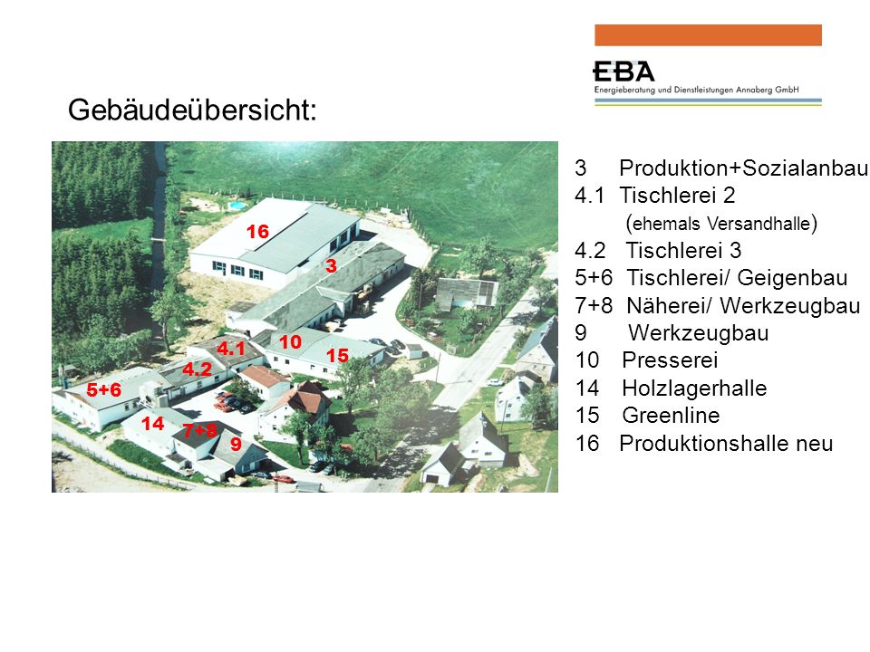 Gebäudeübersicht: 3 Produktion+Sozialanbau 4.1 Tischlerei 2