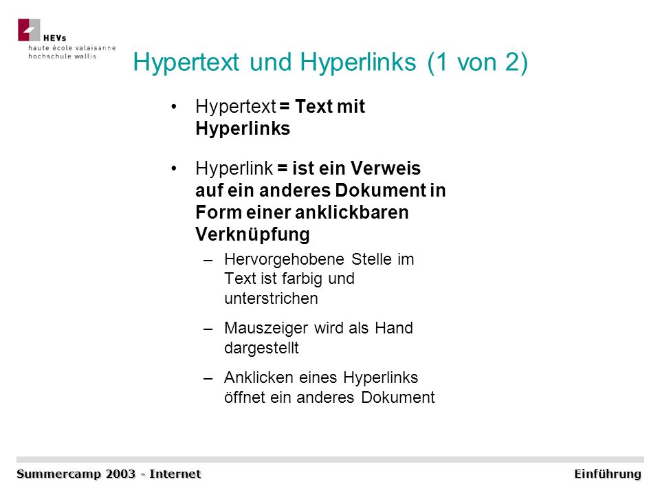Hypertext und Hyperlinks (1 von 2)