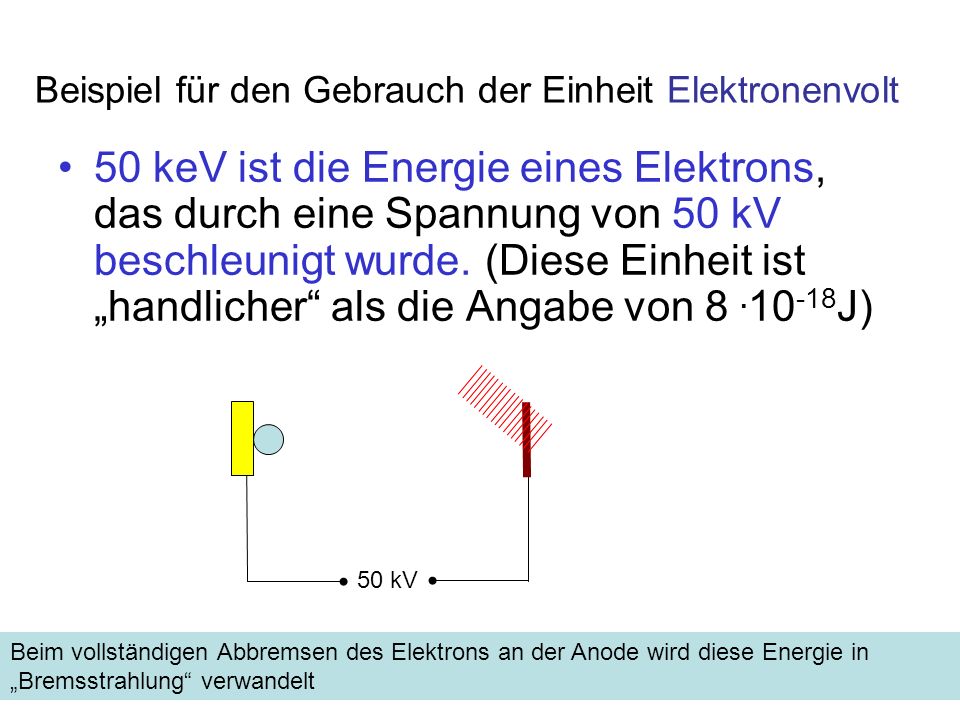 Beispiel für den Gebrauch der Einheit Elektronenvolt
