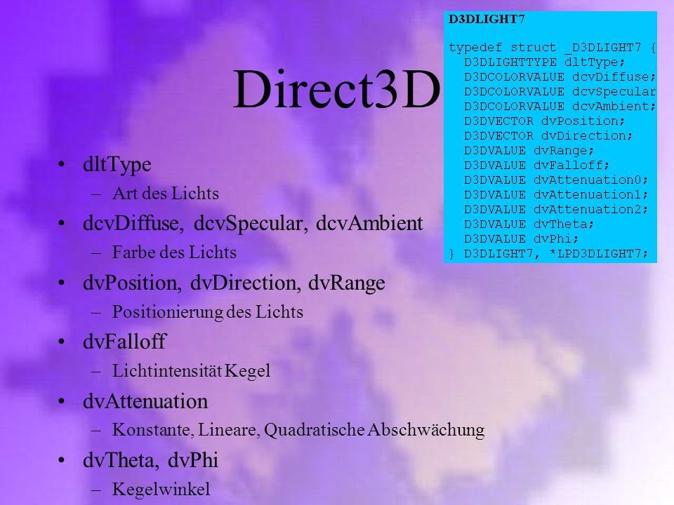 Direct3D dltType dcvDiffuse, dcvSpecular, dcvAmbient