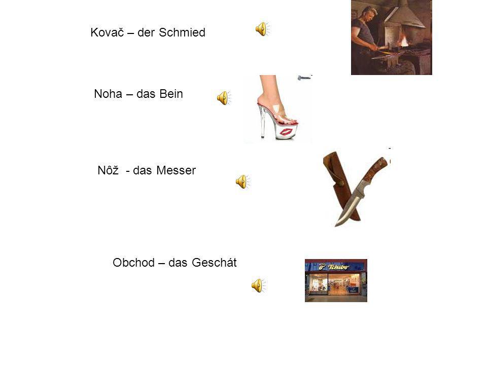 Kovač – der Schmied Noha – das Bein Nôž - das Messer Obchod – das Geschát