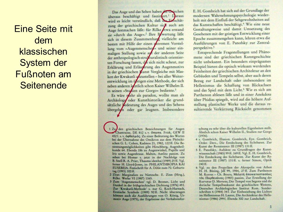 Eine Seite mit dem klassischen System der Fußnoten am Seitenende