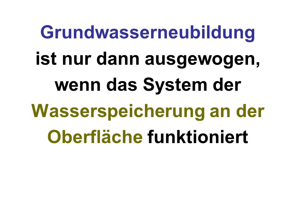 Grundwasserneubildung ist nur dann ausgewogen, wenn das System der Wasserspeicherung an der Oberfläche funktioniert