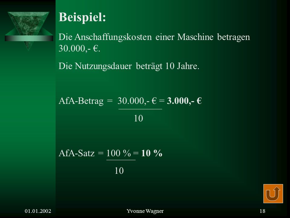Beispiel: Die Anschaffungskosten einer Maschine betragen ,- €.