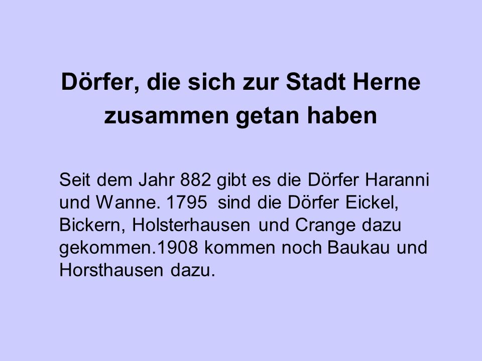 Dörfer, die sich zur Stadt Herne zusammen getan haben