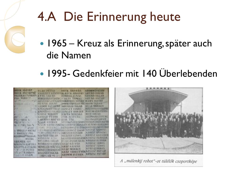 4.A Die Erinnerung heute 1965 – Kreuz als Erinnerung, später auch die Namen.