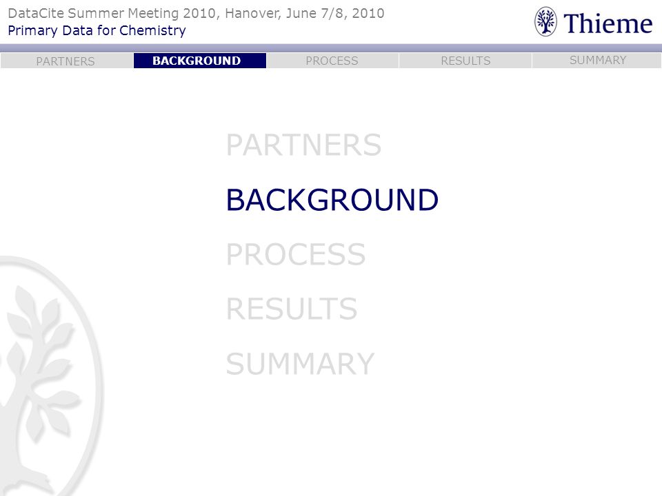 BACKGROUND PARTNERS BACKGROUND PROCESS RESULTS SUMMARY