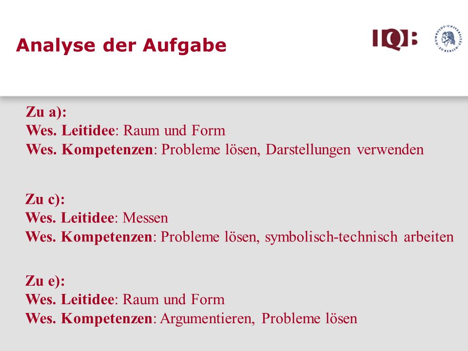 Analyse der Aufgabe Zu a): Wes. Leitidee: Raum und Form