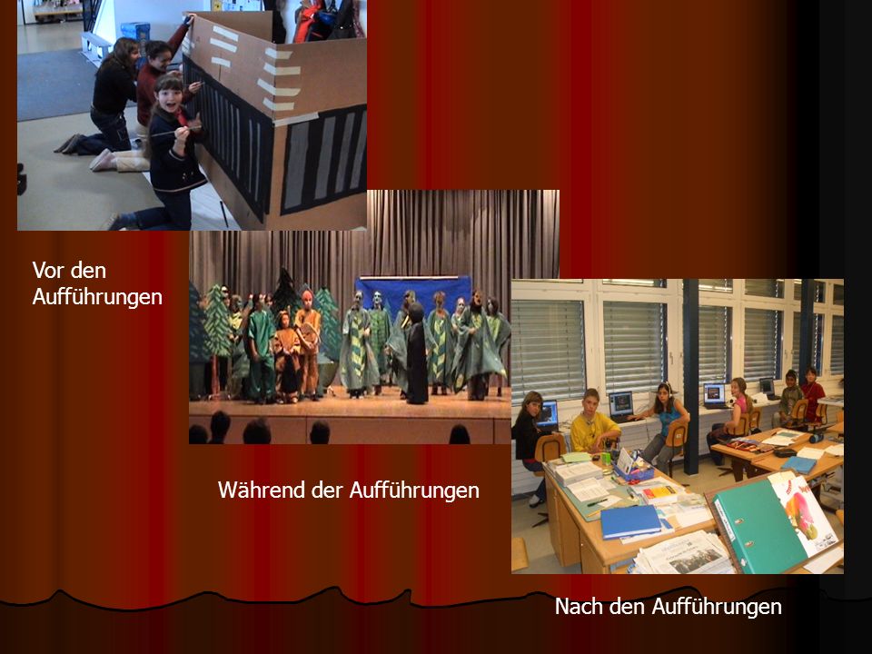Vor den Aufführungen Während der Aufführungen Nach den Aufführungen
