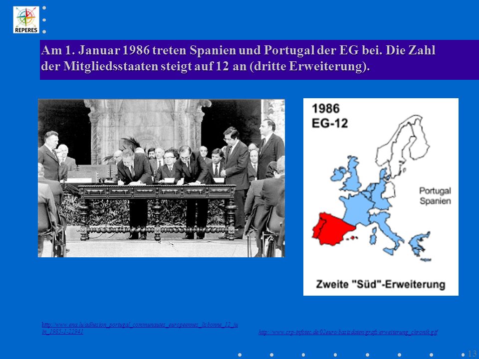 Am 1. Januar 1986 treten Spanien und Portugal der EG bei