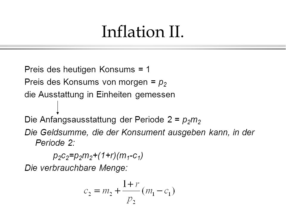 Inflation II. Preis des heutigen Konsums = 1