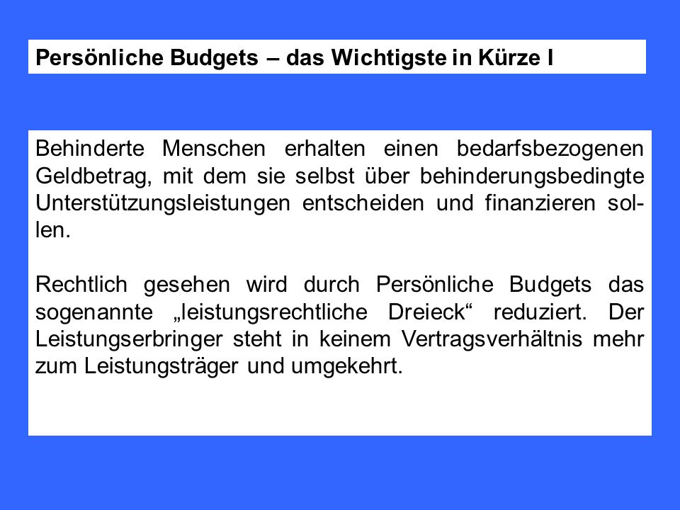Persönliche Budgets – das Wichtigste in Kürze I