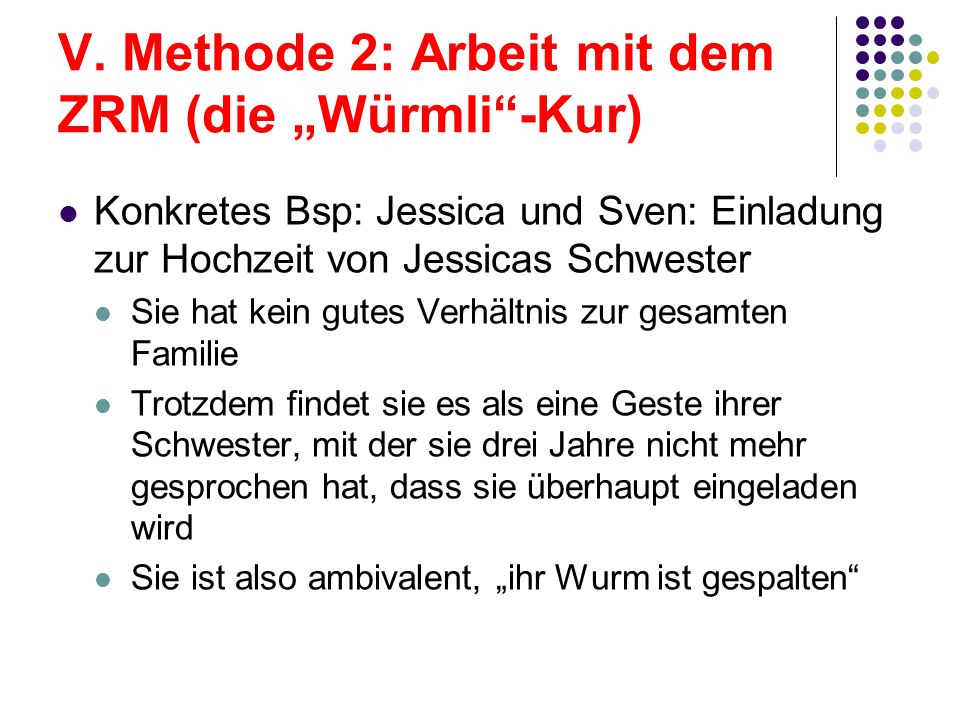V. Methode 2: Arbeit mit dem ZRM (die „Würmli -Kur)