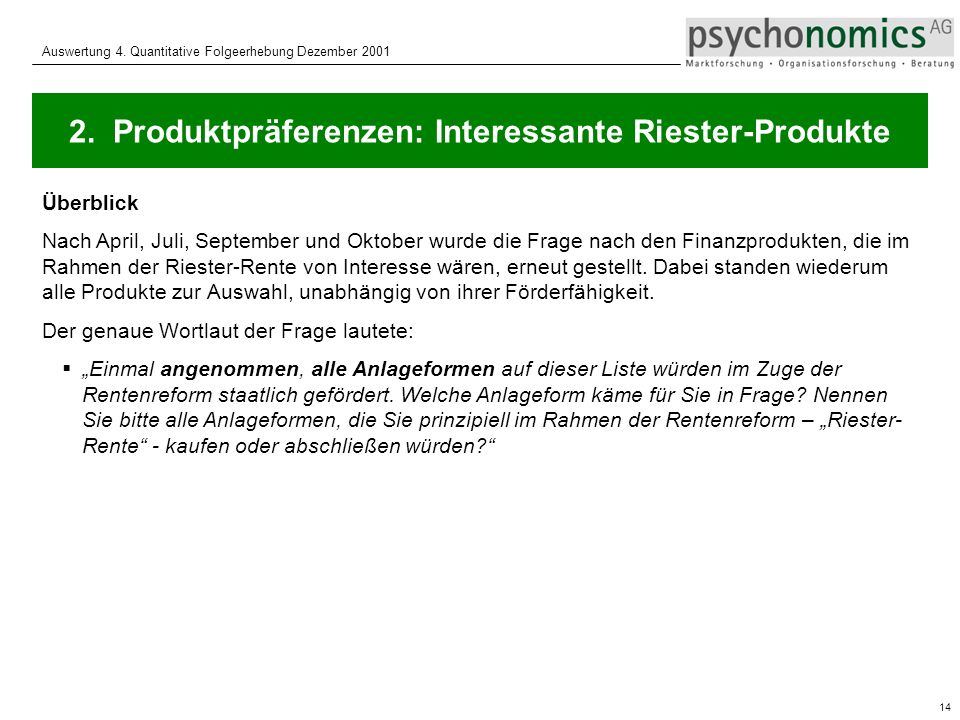 2. Produktpräferenzen: Interessante Riester-Produkte