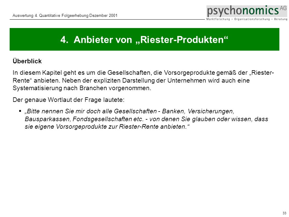 4. Anbieter von „Riester-Produkten