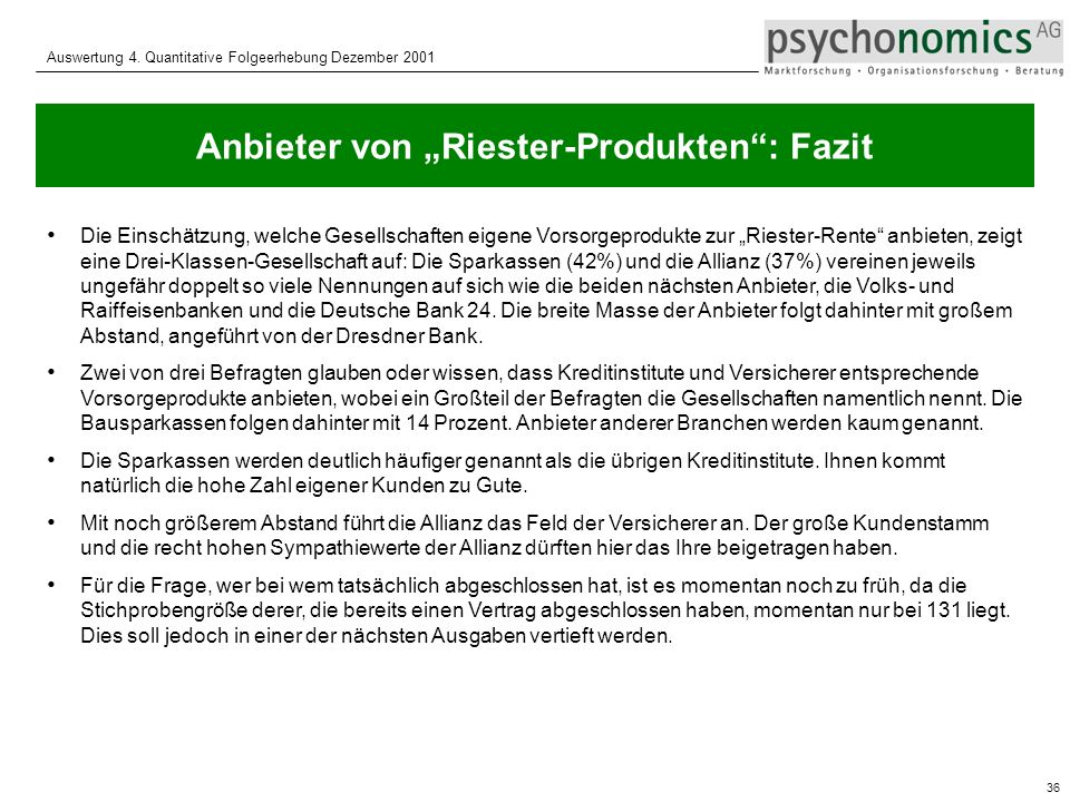 Anbieter von „Riester-Produkten : Fazit