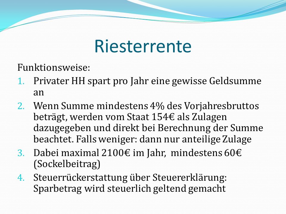 Riesterrente Funktionsweise: