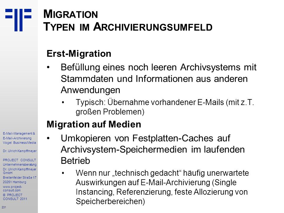 Migration Typen im Archivierungsumfeld