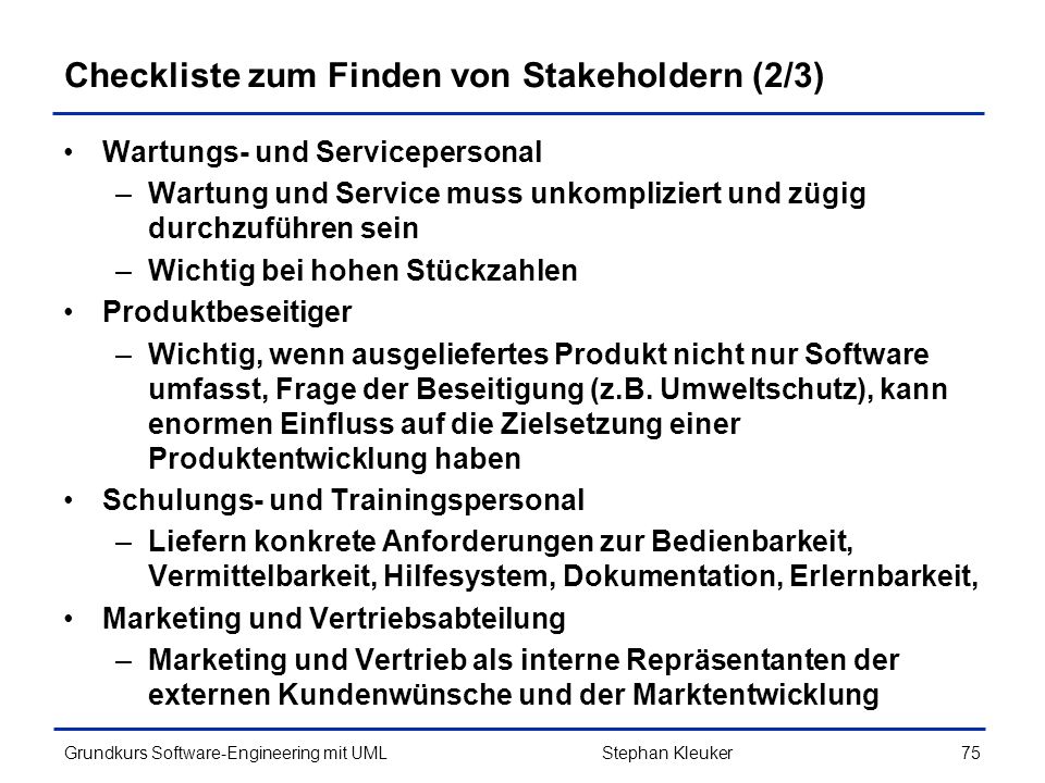 Checkliste zum Finden von Stakeholdern (2/3)