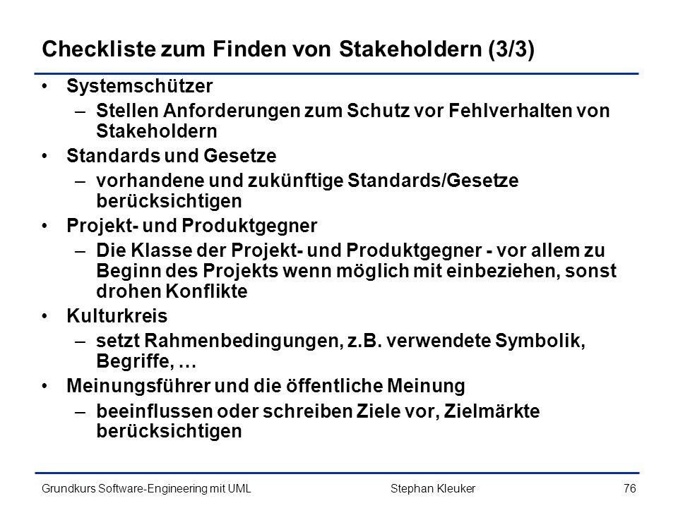 Checkliste zum Finden von Stakeholdern (3/3)