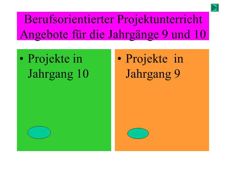 Berufsorientierter Projektunterricht Angebote für die Jahrgänge 9 und 10