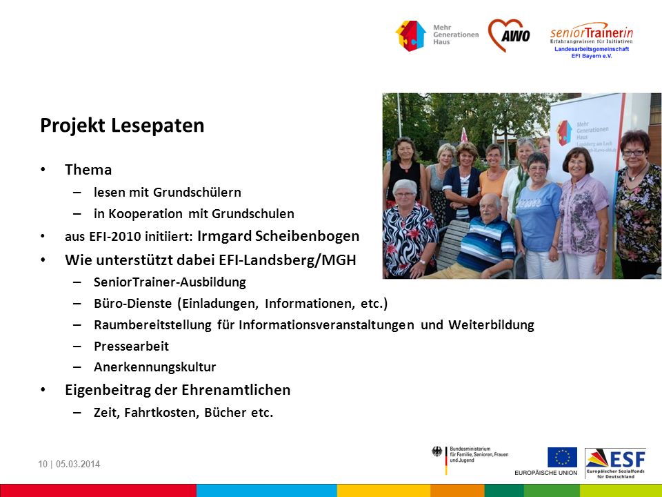 Projekt Lesepaten Thema Wie unterstützt dabei EFI-Landsberg/MGH