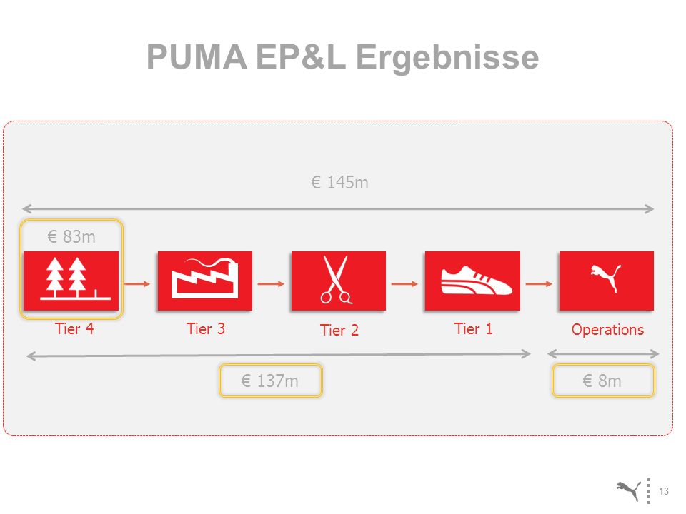 PUMA EP&L Ergebnisse € 145m € 83m € 137m € 8m Tier 4 Tier 3 Tier 2