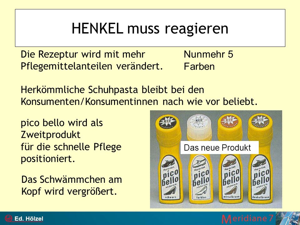 HENKEL muss reagieren Die Rezeptur wird mit mehr Pflegemittelanteilen verändert. Nunmehr 5 Farben.