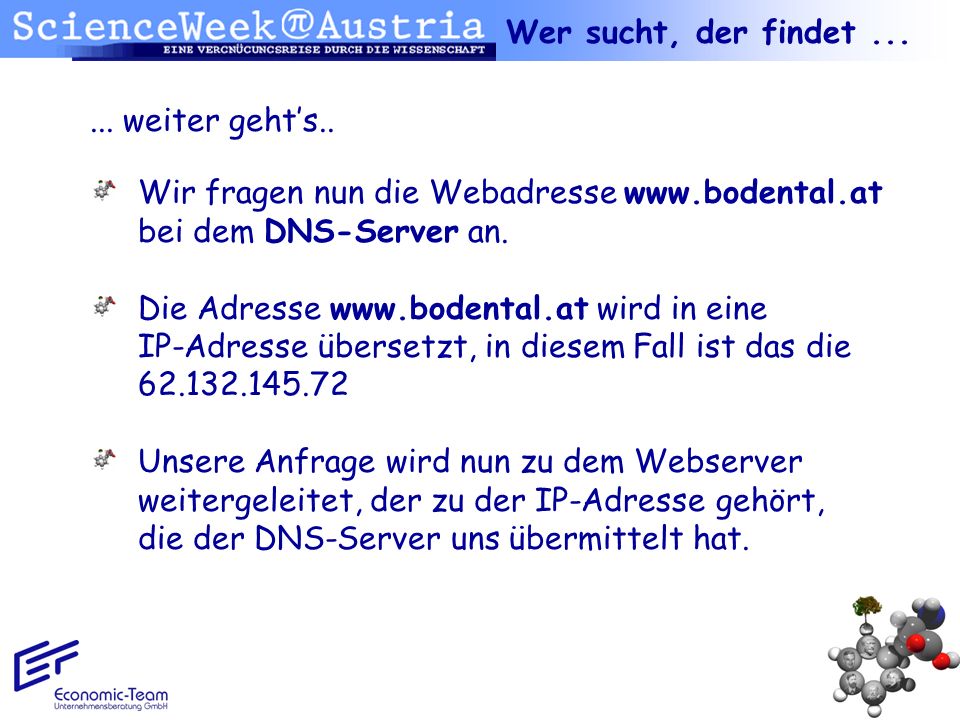 Wer sucht, der findet weiter geht’s.. Wir fragen nun die Webadresse   bei dem DNS-Server an.