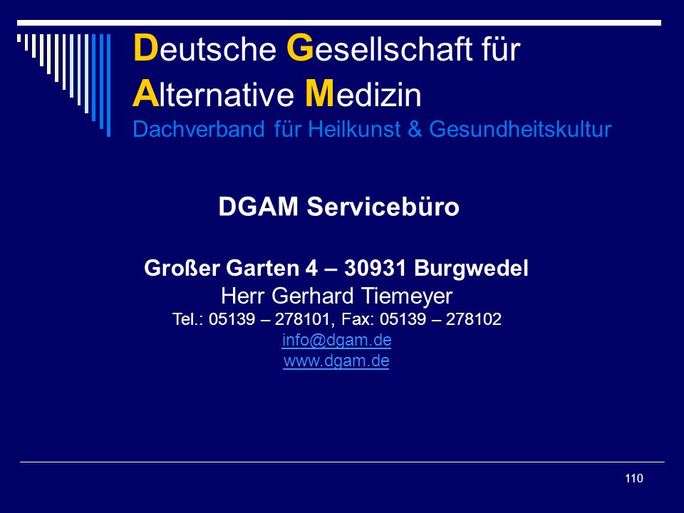 Deutsche Gesellschaft für Alternative Medizin Dachverband für Heilkunst & Gesundheitskultur