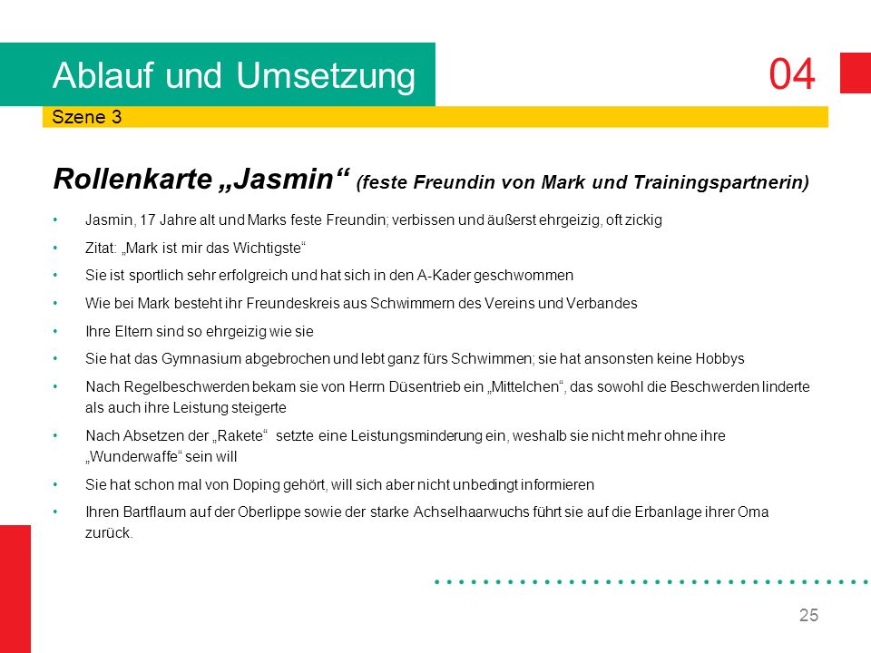 Ablauf und Umsetzung Szene 3. Rollenkarte „Jasmin (feste Freundin von Mark und Trainingspartnerin)